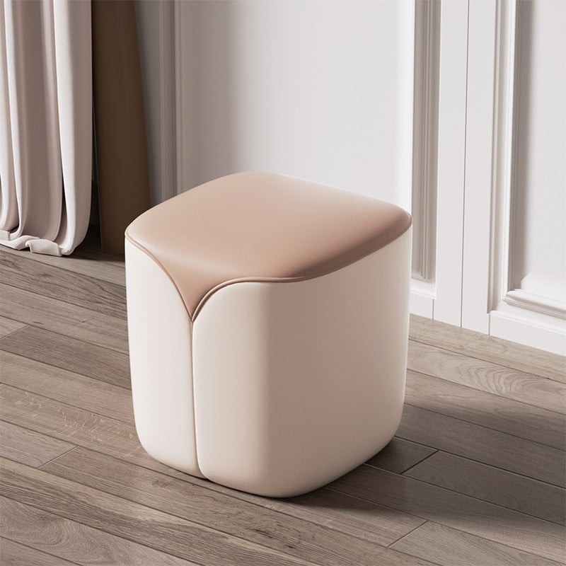 Modern Minimalist PU Leather & Solid Wood Rounded Rectangle Vanity Stool For Bedroom & Living Room