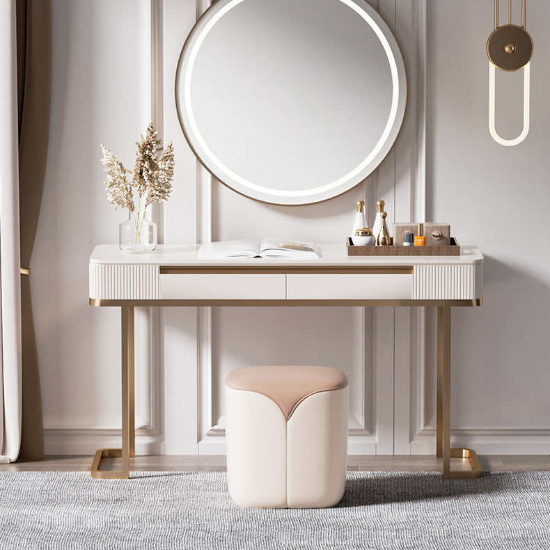 Modern Minimalist PU Leather & Solid Wood Rounded Rectangle Vanity Stool For Bedroom & Living Room