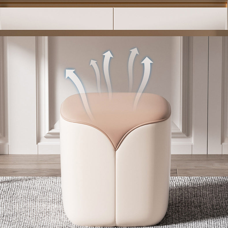 Modern Minimalist PU Leather & Solid Wood Rounded Rectangle Vanity Stool For Bedroom & Living Room