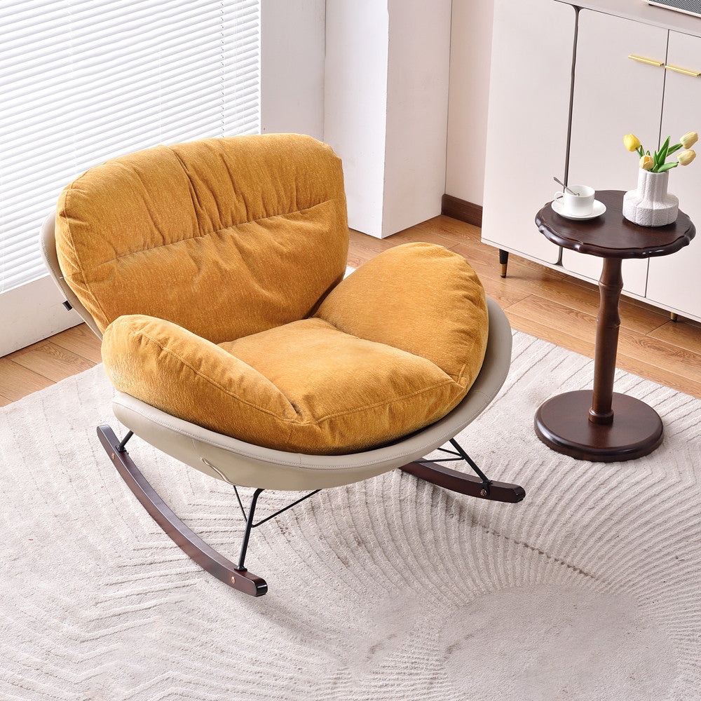 Modern Rocking Lounge Chair With Backrest - Faux Leather Base Chenille Fabric Upholstered Accent Chair For Living Room