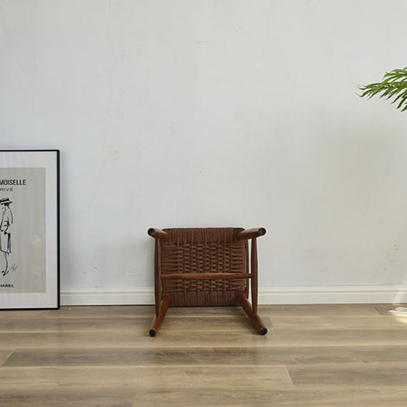 Contemporary Retro Cherry Wood Oak Walnut Cord Square Vanity Stool Backless For Bedroom