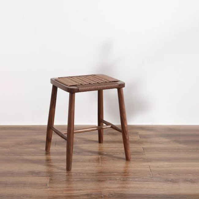 Contemporary Retro Cherry Wood Oak Walnut Cord Square Vanity Stool Backless For Bedroom
