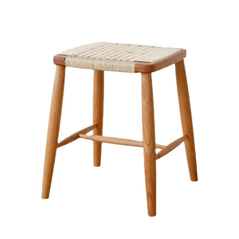 Contemporary Retro Cherry Wood Oak Walnut Cord Square Vanity Stool Backless For Bedroom