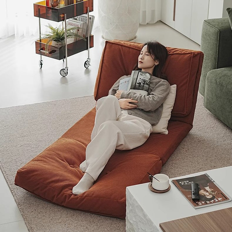 Contemporary Scandinavian Corduroy & Cotton Iron Tofu-Style Foldable Lazy Sofa With Backrest For Living Room & Bedroom