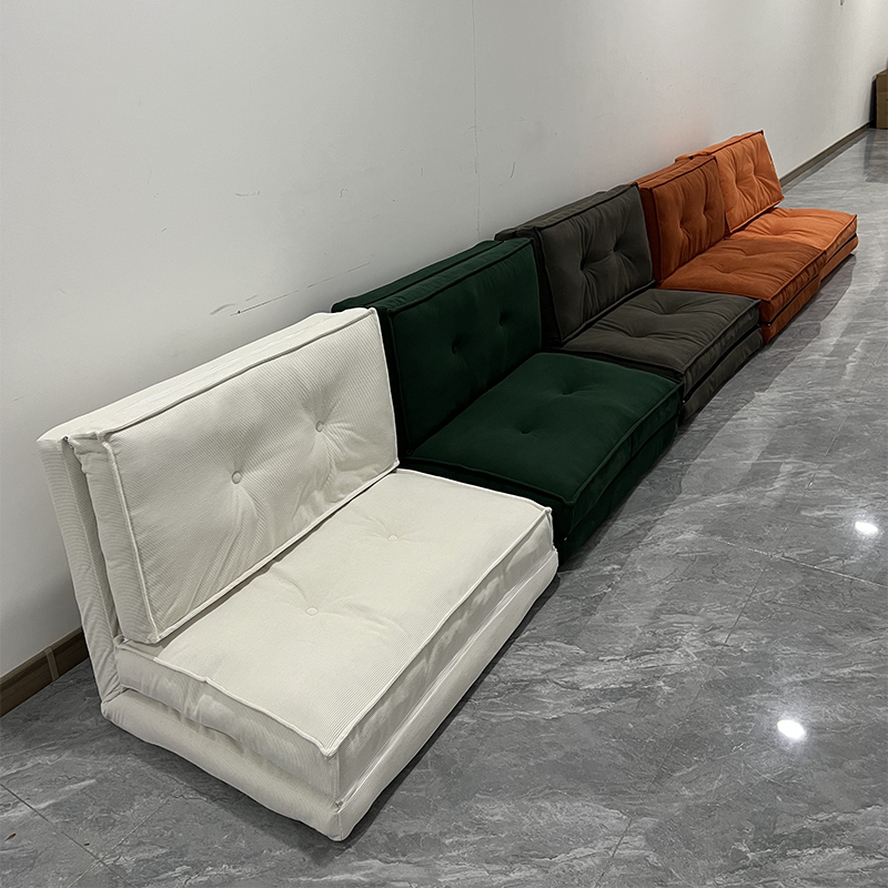 Contemporary Scandinavian Corduroy & Cotton Iron Tofu-Style Foldable Lazy Sofa With Backrest For Living Room & Bedroom