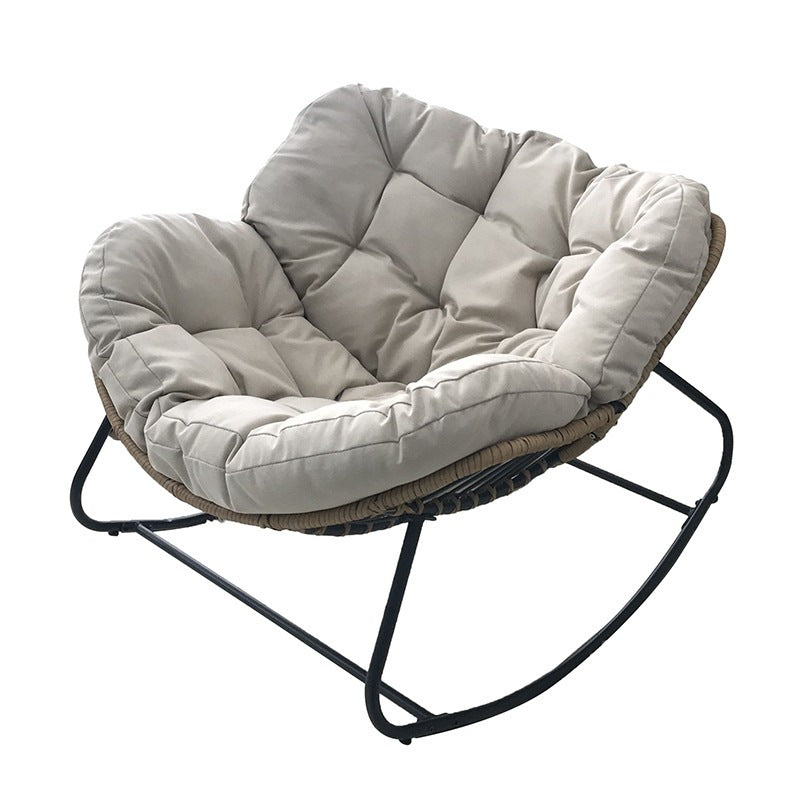 Traditional Farmhouse Weaving Velvet & PE Carbon Steel Nest Rocking Chair With Backrest For Living Room & Bedroom