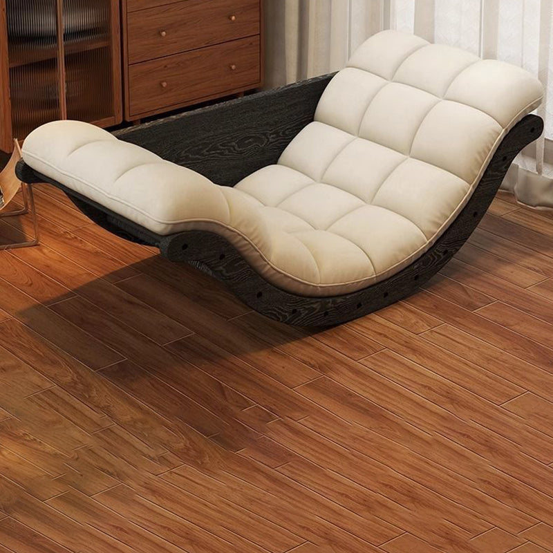 Contemporary Nordic Faux Leather Cotton-Linen & Wood Moon Boat Rocking Chair Recliner With Backrest For Living Room & Bedroom