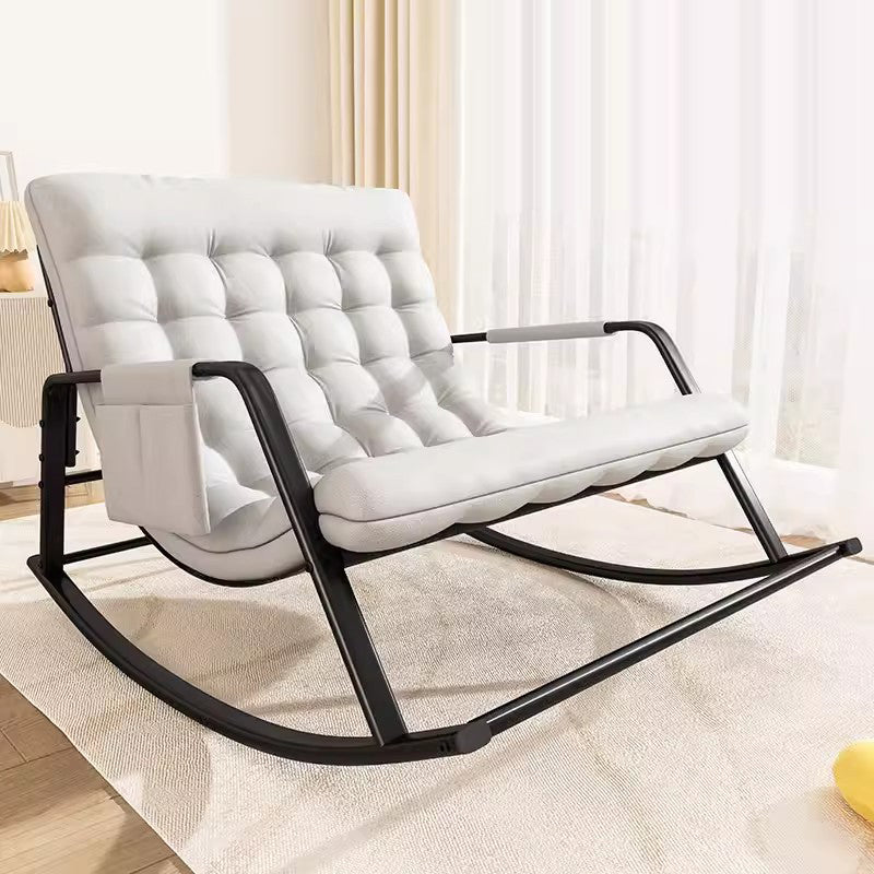 Contemporary Nordic Tech Fabric & Carbon Steel Moon Rocking Chair With Backrest & Armrests For Living Room & Bedroom