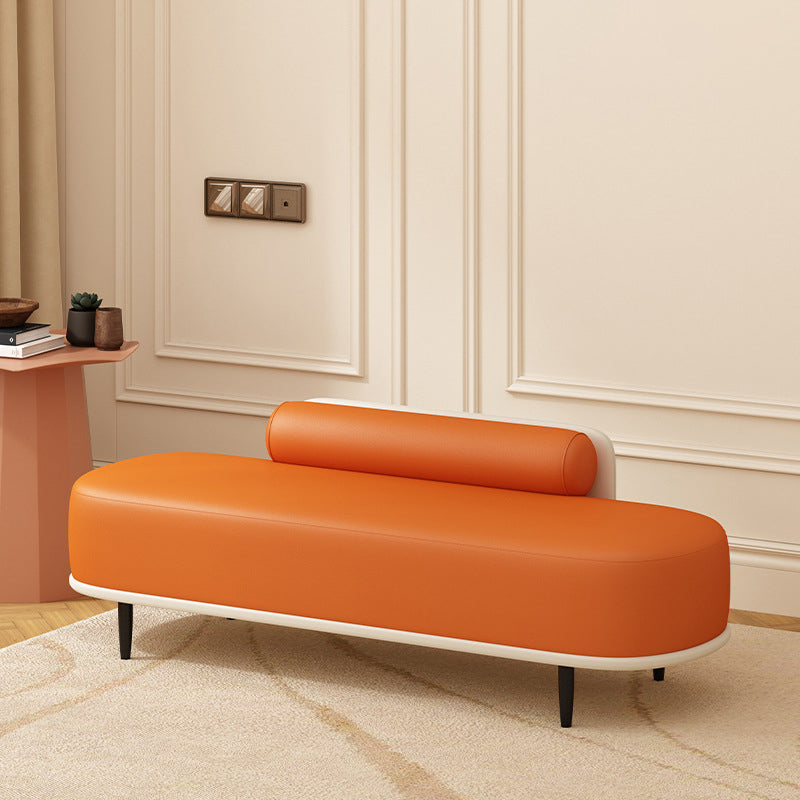 Contemporary Nordic Faux Leather Wood Carbon Steel Oval Storage Bench With Backrest For Bedroom & Entryway