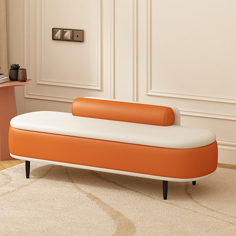 Contemporary Nordic Faux Leather Wood Carbon Steel Oval Storage Bench With Backrest For Bedroom & Entryway