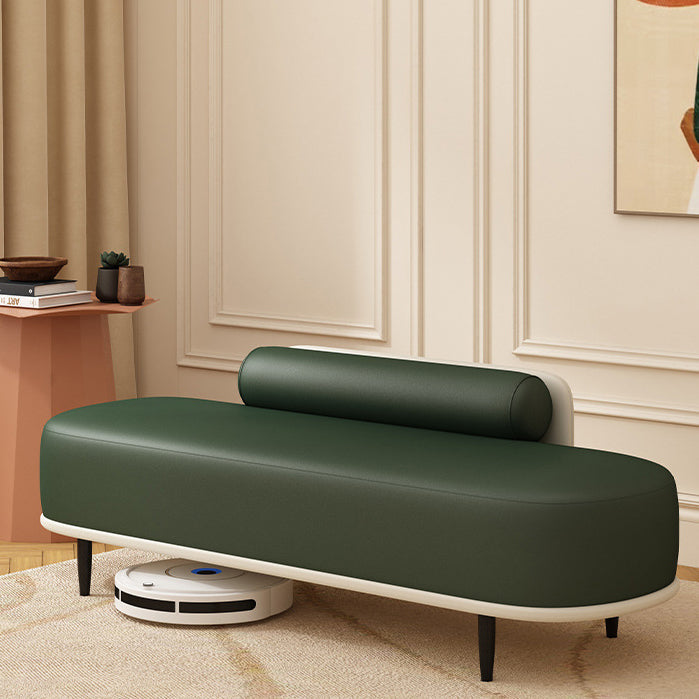Contemporary Nordic Faux Leather Wood Carbon Steel Oval Storage Bench With Backrest For Bedroom & Entryway