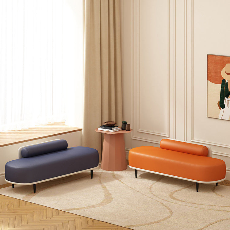 Contemporary Nordic Faux Leather Wood Carbon Steel Oval Storage Bench With Backrest For Bedroom & Entryway