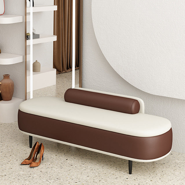 Contemporary Nordic Faux Leather Wood Carbon Steel Oval Storage Bench With Backrest For Bedroom & Entryway