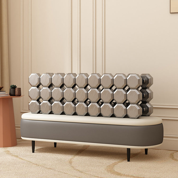 Contemporary Nordic Faux Leather Wood Carbon Steel Oval Storage Bench With Backrest For Bedroom & Entryway