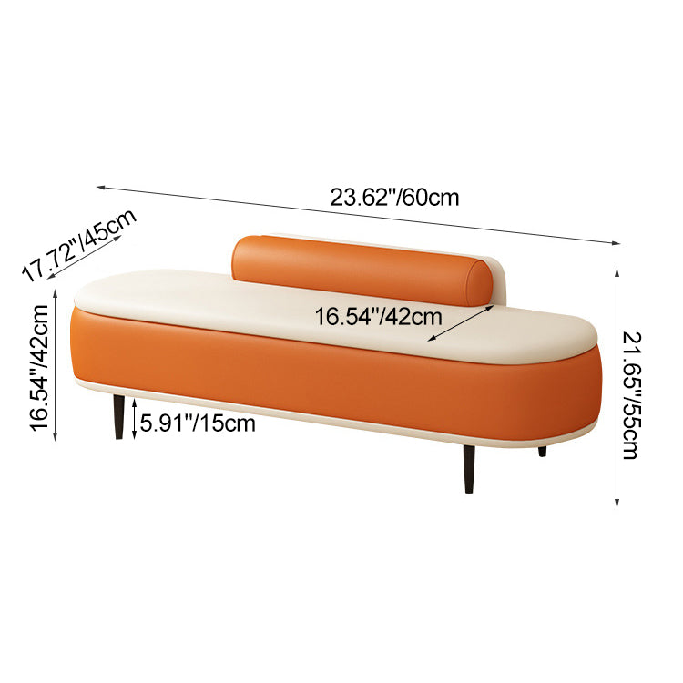 Contemporary Nordic Faux Leather Wood Carbon Steel Oval Storage Bench With Backrest For Bedroom & Entryway
