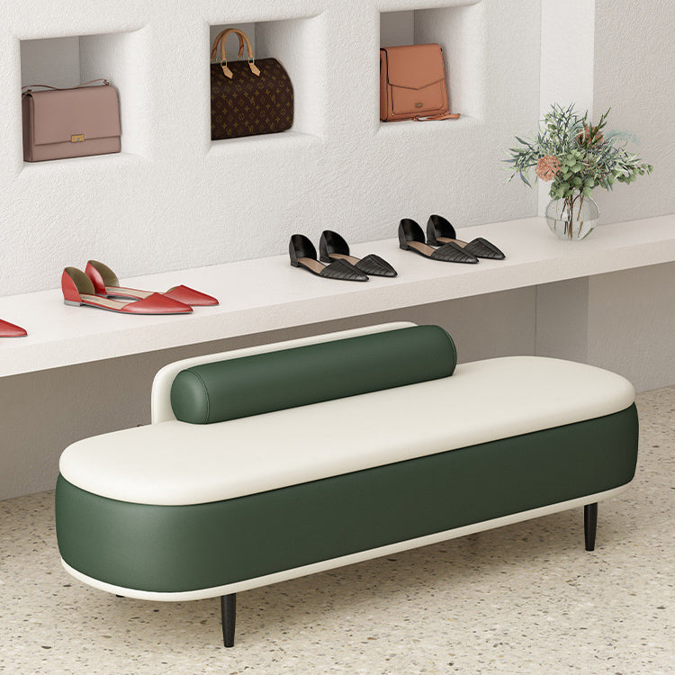 Contemporary Nordic Faux Leather Wood Carbon Steel Oval Storage Bench With Backrest For Bedroom & Entryway
