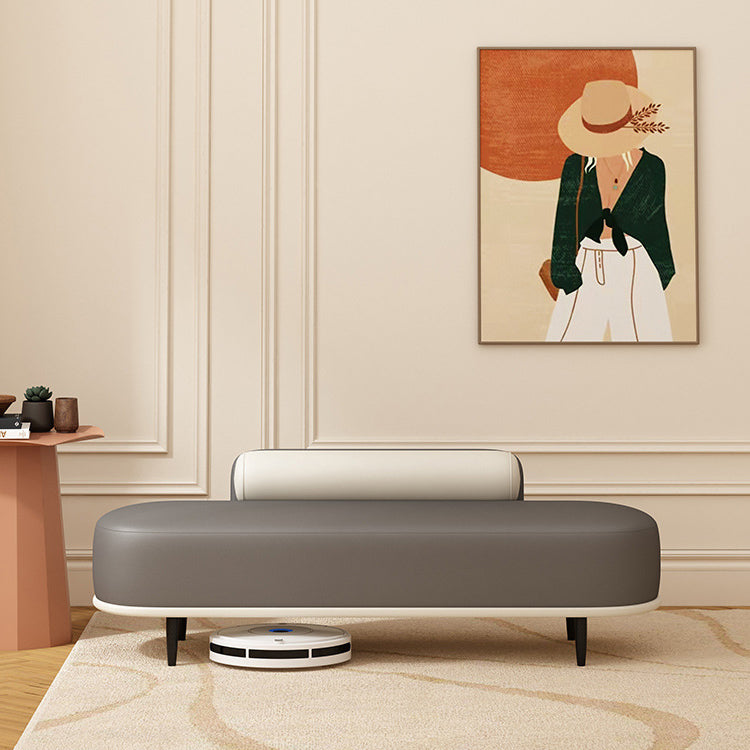 Contemporary Nordic Faux Leather Wood Carbon Steel Oval Storage Bench With Backrest For Bedroom & Entryway