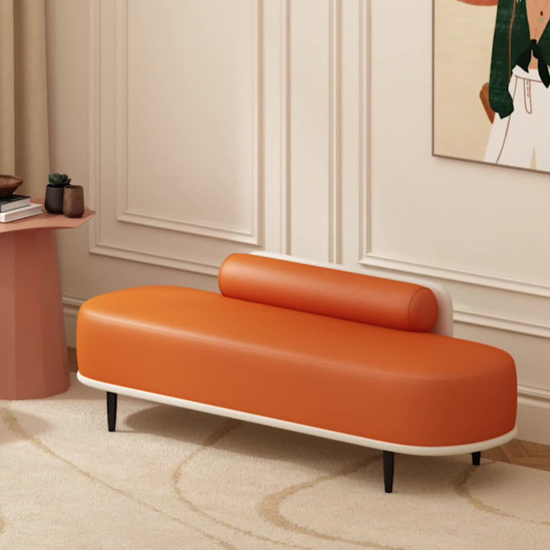 Contemporary Nordic Faux Leather Wood Carbon Steel Oval Storage Bench With Backrest For Bedroom & Entryway
