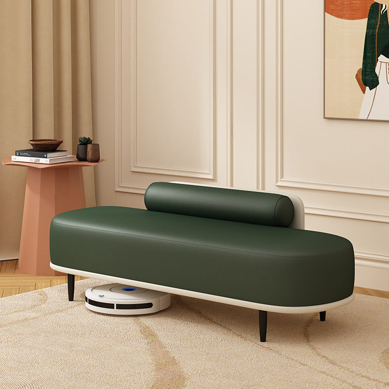 Contemporary Nordic Faux Leather Wood Carbon Steel Oval Storage Bench With Backrest For Bedroom & Entryway