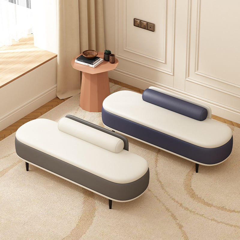 Contemporary Nordic Faux Leather Wood Carbon Steel Oval Storage Bench With Backrest For Bedroom & Entryway