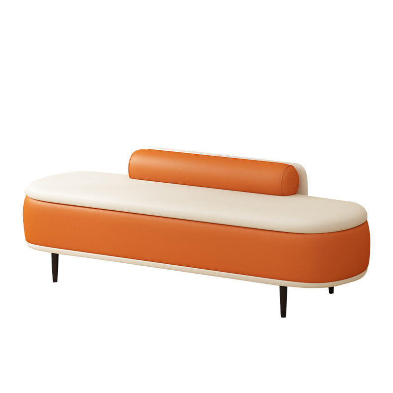 Contemporary Nordic Faux Leather Wood Carbon Steel Oval Storage Bench With Backrest For Bedroom & Entryway