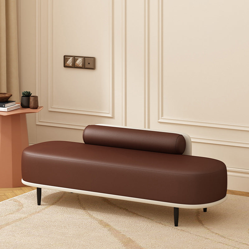 Contemporary Nordic Faux Leather Wood Carbon Steel Oval Storage Bench With Backrest For Bedroom & Entryway