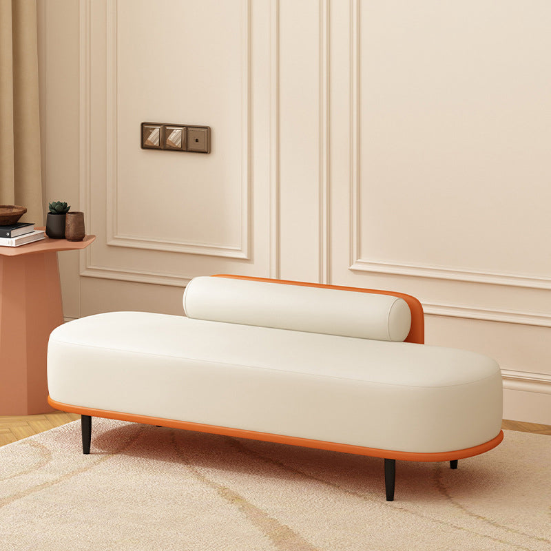 Contemporary Nordic Faux Leather Wood Carbon Steel Oval Storage Bench With Backrest For Bedroom & Entryway
