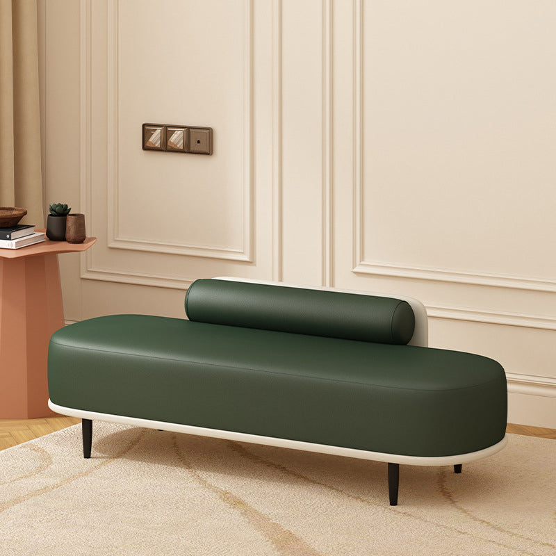 Contemporary Nordic Faux Leather Wood Carbon Steel Oval Storage Bench With Backrest For Bedroom & Entryway