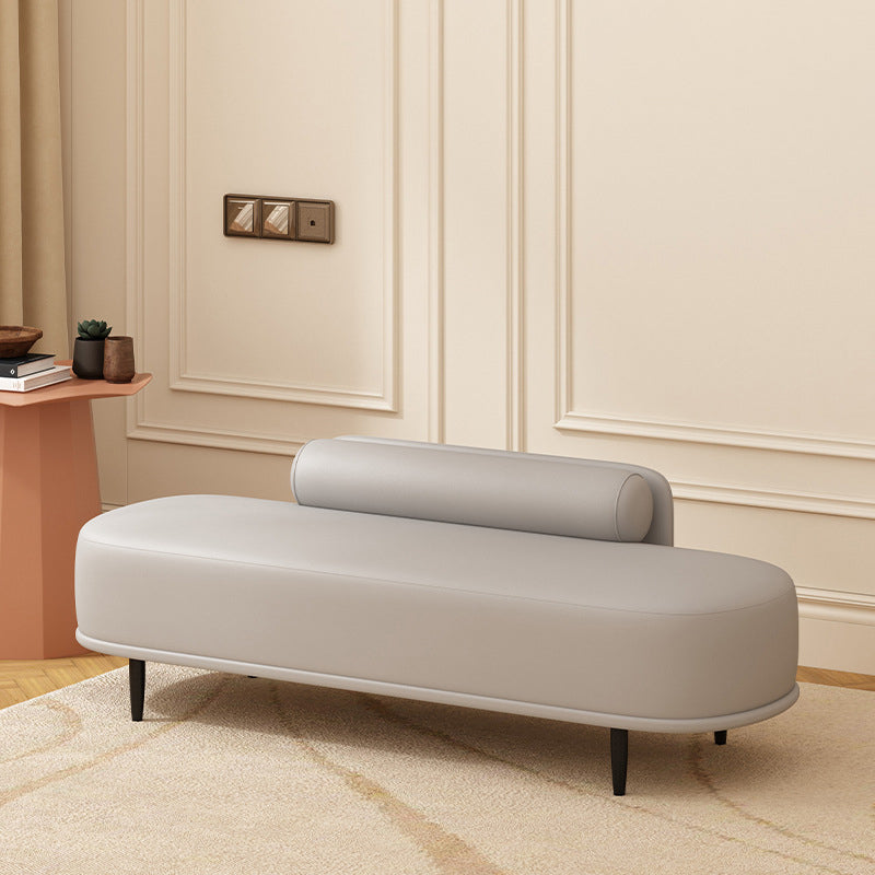 Contemporary Nordic Faux Leather Wood Carbon Steel Oval Storage Bench With Backrest For Bedroom & Entryway