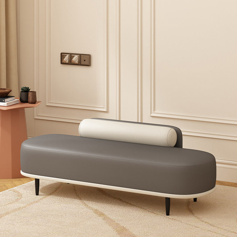 Contemporary Nordic Faux Leather Wood Carbon Steel Oval Storage Bench With Backrest For Bedroom & Entryway