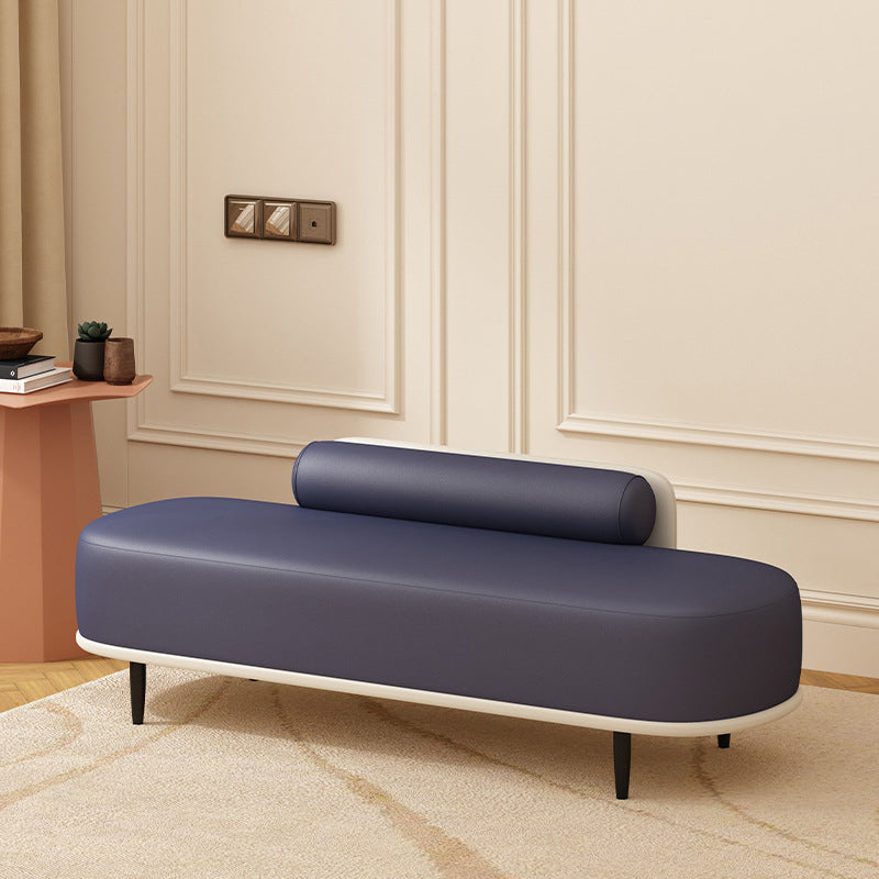 Contemporary Nordic Faux Leather Wood Carbon Steel Oval Storage Bench With Backrest For Bedroom & Entryway