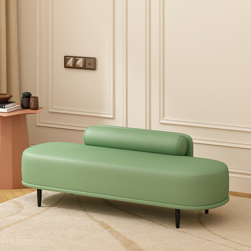 Contemporary Nordic Faux Leather Wood Carbon Steel Oval Storage Bench With Backrest For Bedroom & Entryway
