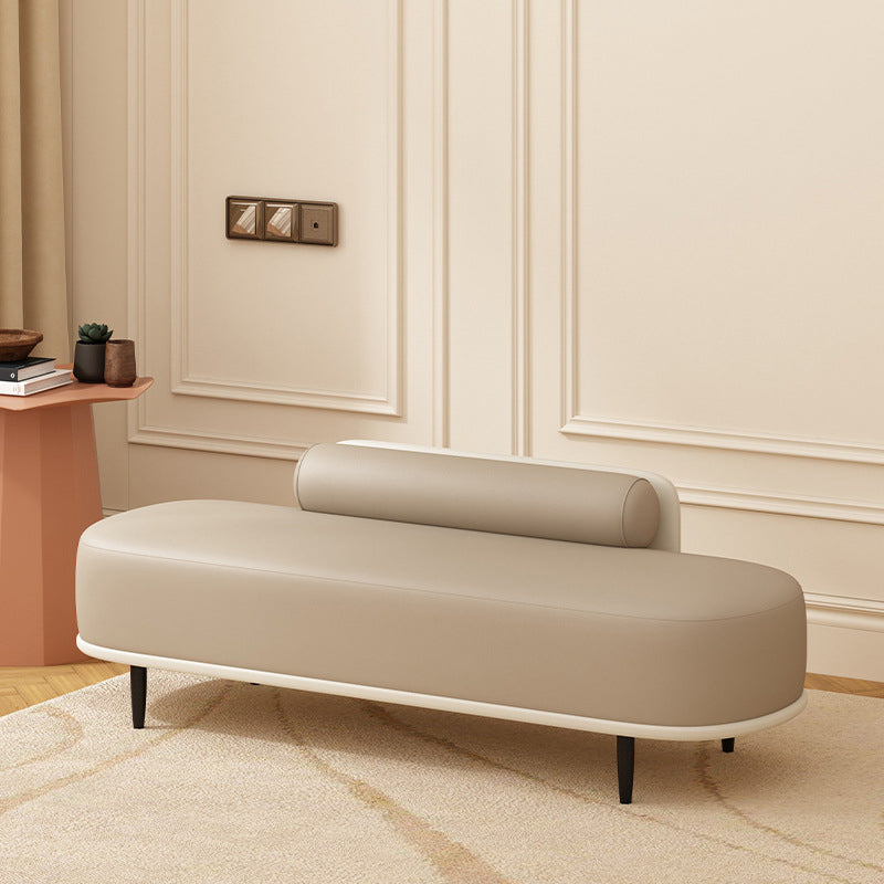 Contemporary Nordic Faux Leather Wood Carbon Steel Oval Storage Bench With Backrest For Bedroom & Entryway