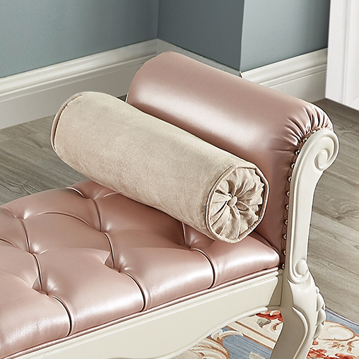 Traditional European Fabric Microfiber Leather & Solid Wood Rectangular Shoe Bench With Armrests For Bedroom