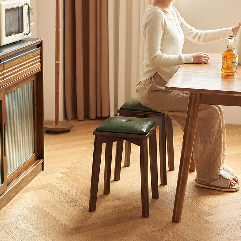 Contemporary Retro Microfiber Leather Rubber Wood Square Vanity Stool With Stackable Design For Bedroom And Dining Room