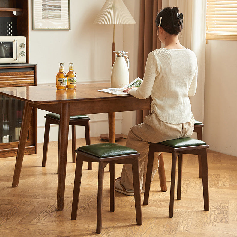 Contemporary Retro Microfiber Leather Rubber Wood Square Vanity Stool With Stackable Design For Bedroom And Dining Room