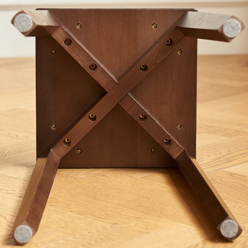 Contemporary Retro Microfiber Leather Rubber Wood Square Vanity Stool With Stackable Design For Bedroom And Dining Room
