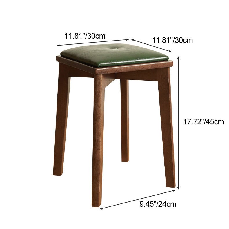 Contemporary Retro Microfiber Leather Rubber Wood Square Vanity Stool With Stackable Design For Bedroom And Dining Room