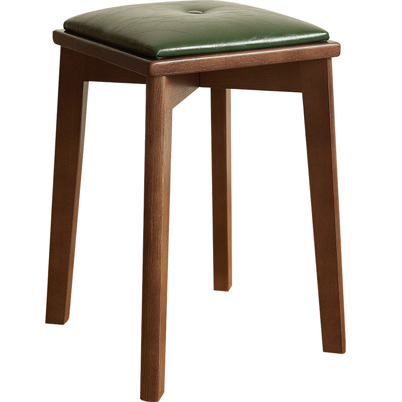 Contemporary Retro Microfiber Leather Rubber Wood Square Vanity Stool With Stackable Design For Bedroom And Dining Room