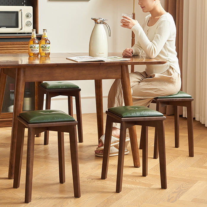 Contemporary Retro Microfiber Leather Rubber Wood Square Vanity Stool With Stackable Design For Bedroom And Dining Room
