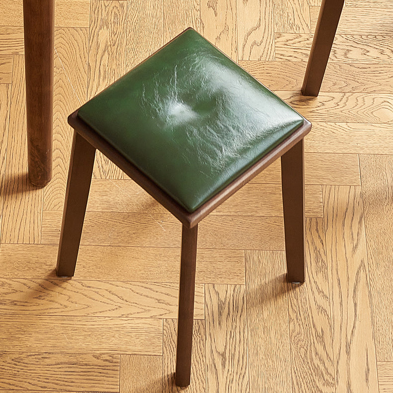 Contemporary Retro Microfiber Leather Rubber Wood Square Vanity Stool With Stackable Design For Bedroom And Dining Room