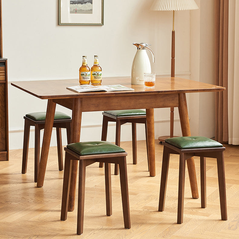Contemporary Retro Microfiber Leather Rubber Wood Square Vanity Stool With Stackable Design For Bedroom And Dining Room