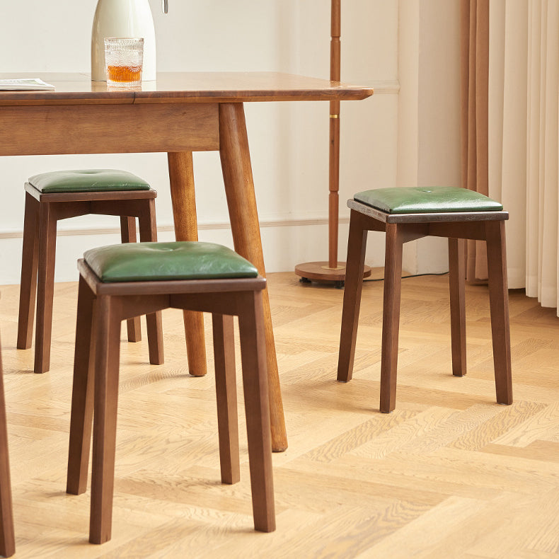 Contemporary Retro Microfiber Leather Rubber Wood Square Vanity Stool With Stackable Design For Bedroom And Dining Room