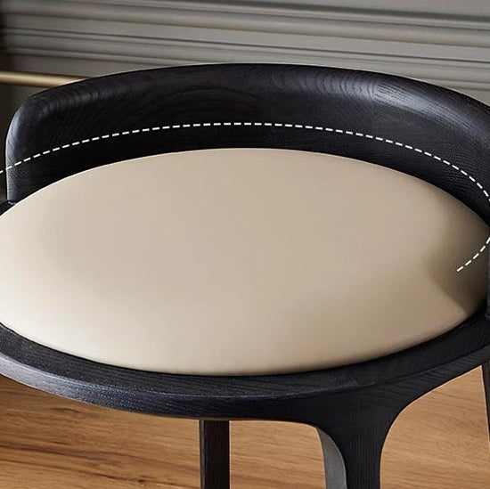 Contemporary Retro Ash Oak Wood Leather Round Vanity Stool With Backrest For Bedroom