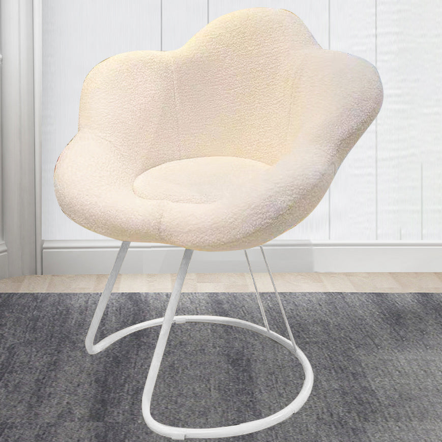 Contemporary Nordic Swivel Lambswool Iron Petal Vanity Stool With Backrest & Armrests For Bedroom