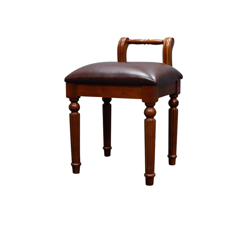 Contemporary Retro Microfiber Leather Fabric Wood Jacquard Square Vanity Stool With Backrest For Bedroom