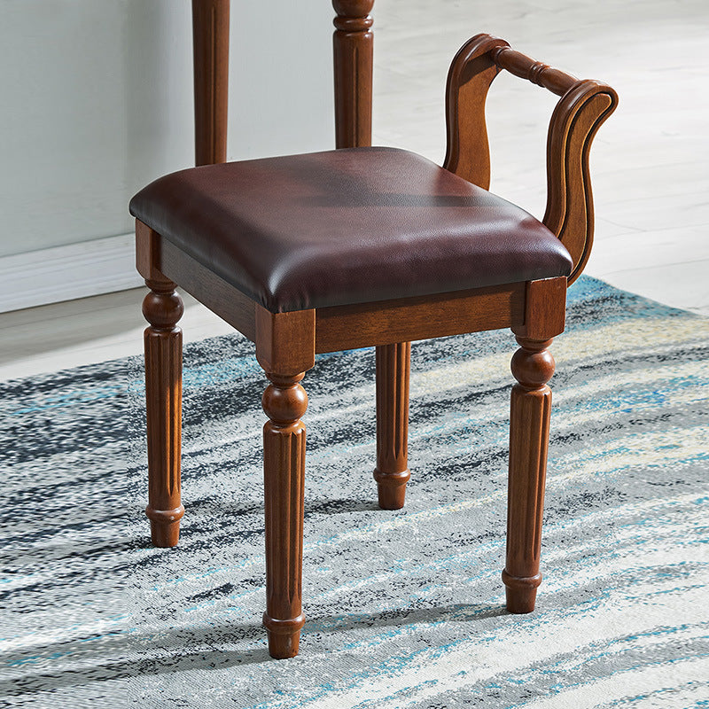 Contemporary Retro Microfiber Leather Fabric Wood Jacquard Square Vanity Stool With Backrest For Bedroom