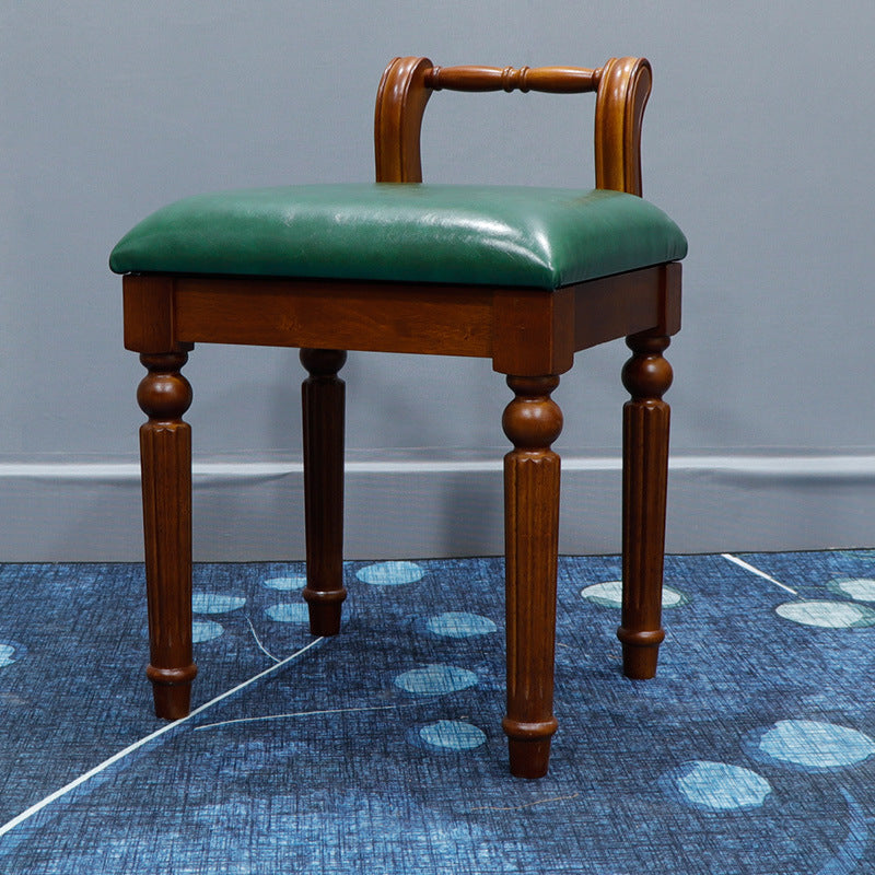Contemporary Retro Microfiber Leather Fabric Wood Jacquard Square Vanity Stool With Backrest For Bedroom