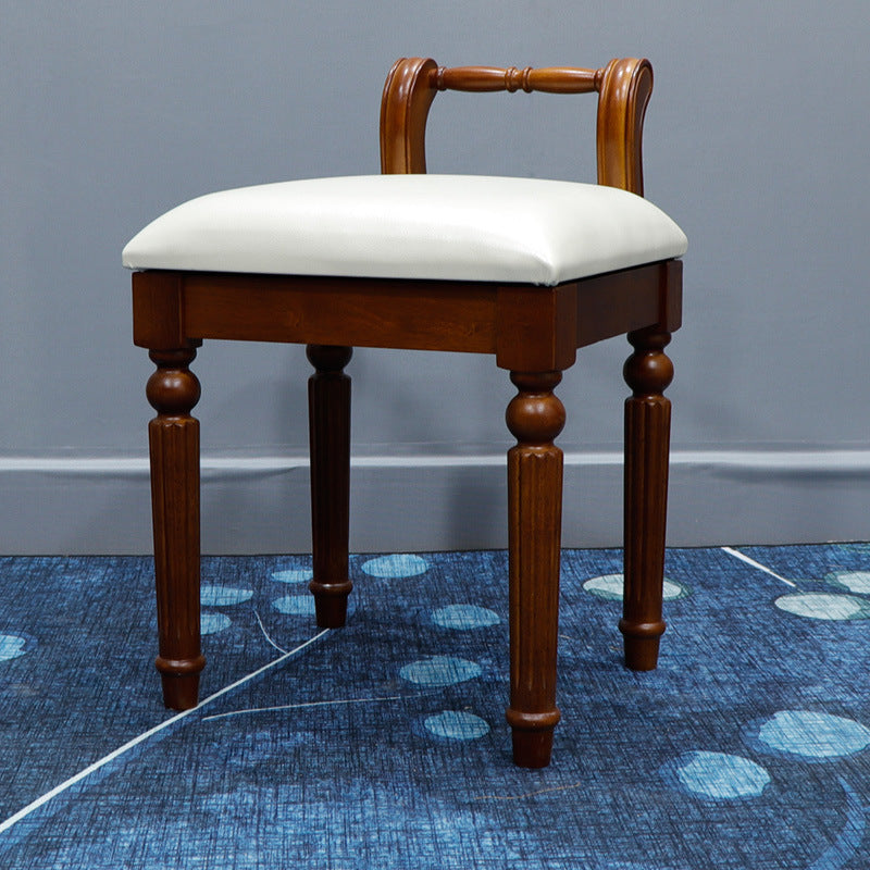 Contemporary Retro Microfiber Leather Fabric Wood Jacquard Square Vanity Stool With Backrest For Bedroom