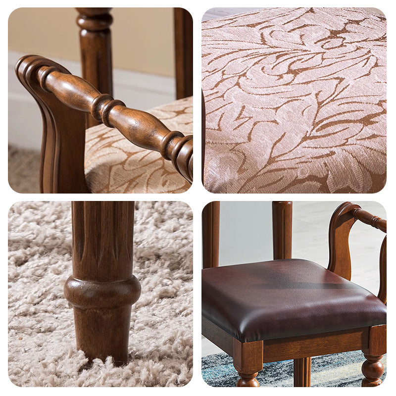 Contemporary Retro Microfiber Leather Fabric Wood Jacquard Square Vanity Stool With Backrest For Bedroom